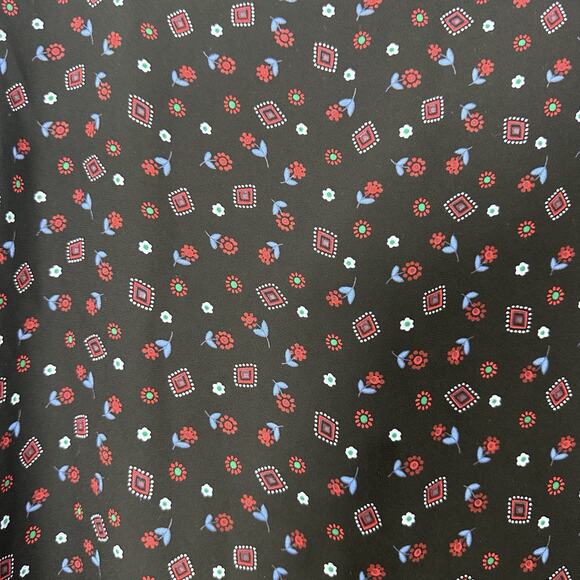 Loft Womens M Black Printed Floral Long Bell Sleeve Semi Sheer Blouse Workwear - Picture 2 of 7